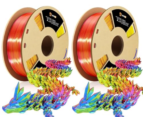 Image of LOVOON Silk PLA 3D Printing Filament Bundle 2KG, PLA Filament 1.75mm Shiny Tricolor Change by Angle 3D Printer Filament Pack, Get 2 Spools of Silk Blue /Yellow /Red, 1KG X 2 Spools