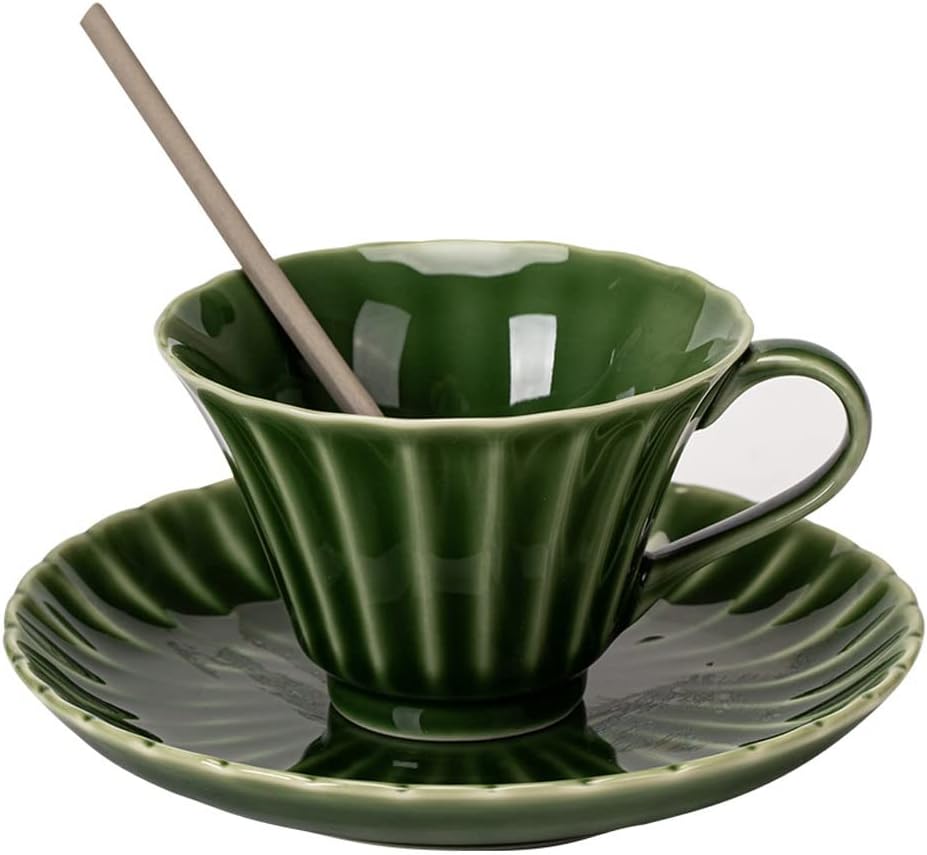 Elegant Emerald Coffee Cup Saucer Set Ceramic Heatable Cup Home Retro Afternoon Tea Cup Coffee Mug Set
