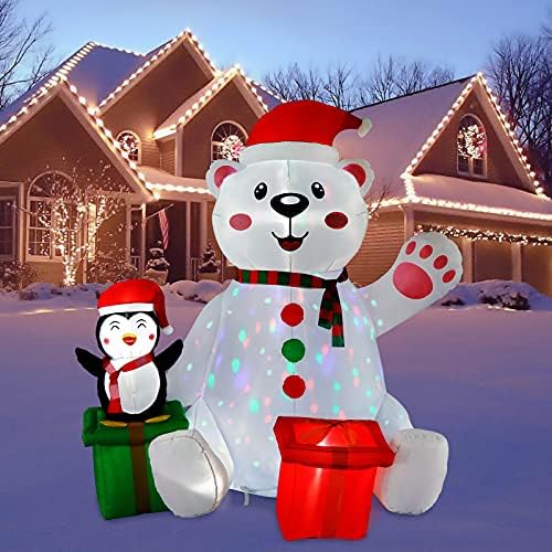GUDELAK 6 Ft Christmas Inflatables Outdoor Decorations, LED Light Up Polar Bear and Penguin Inflatable Christmas Blow Up Yard Decorations for Garden Lawn Indoor Xmas Holiday Party Decor