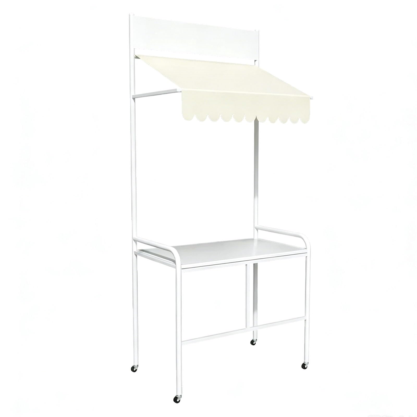 Carrello mobile dell'esposizione del mercato con il baldacchino e le ruote, scaffale portatile del fornitore per eventi, banco del mercato degli agricoltori per fiori e dessert