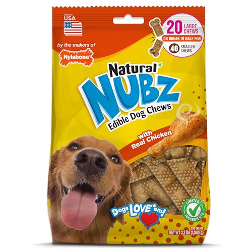 Image of Nylabone Nubz Natural Dog Treats Made with Real Chicken, Large, 20 Count | Long lasting dog chews, made in the USA, limited ingredients, highly digestible, dog dental treats for large dogs 30+ lbs