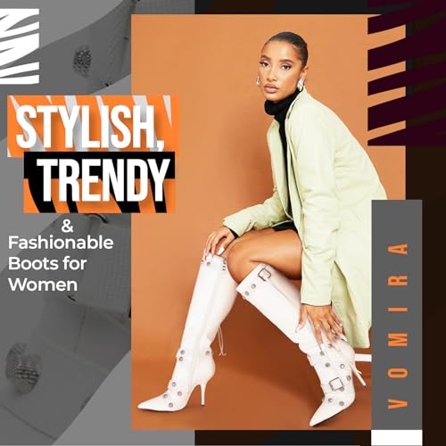 VOMIRA Stiletto Boots for Women Knee High Boots Pointy Toe High Heels Side Zipper Bucke Revets Tassel Boots Sexy Ladies Dressy Party Boots3