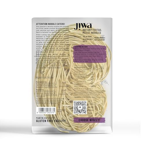 Image of Jiwa Instant Foxtail Millet Noodles | Cooks in 7 minutes | Ready to Cook | 100% Millet | No Maida, No Atta | Not Fried | Gluten Free | 200 g (Pack of 5)