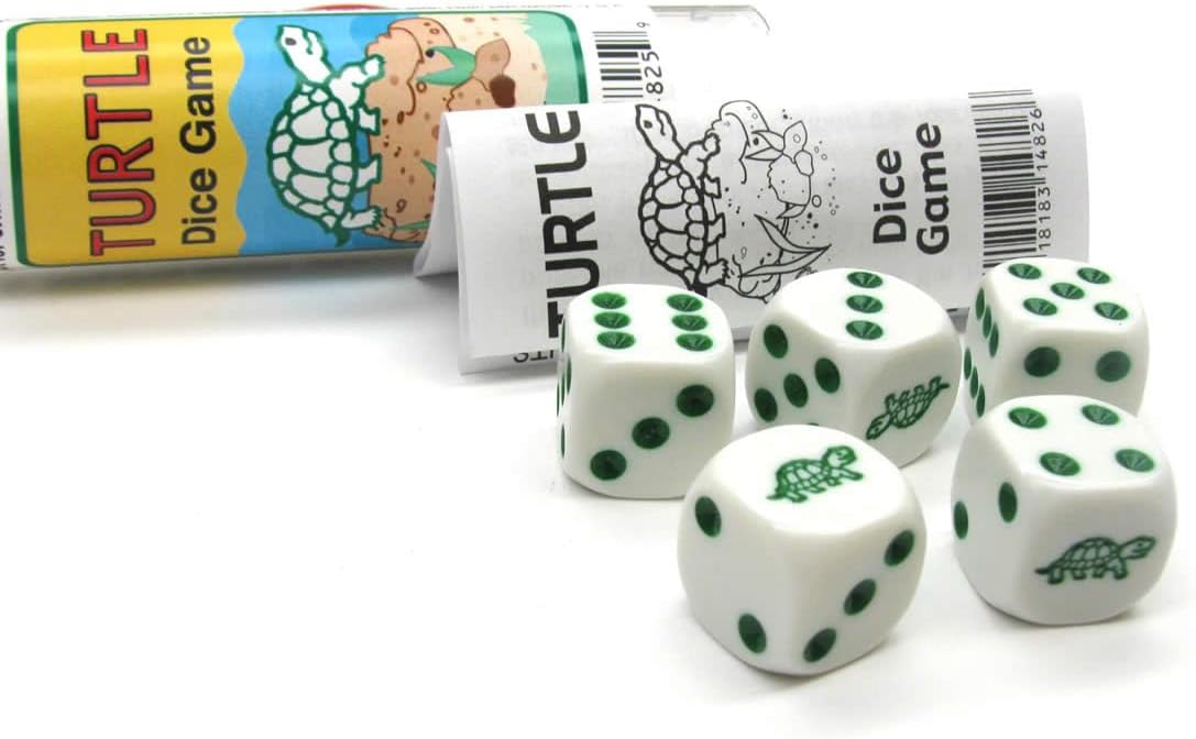 Turtle Dice Game White Opaque Dice with Green Pips D6 16mm (5/8in) Koplow Games