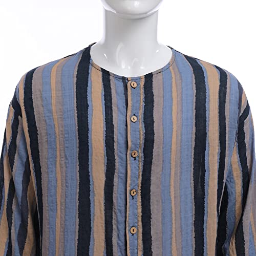 IDOPIP Men's Muslim Thobe Long Sleeve Striped Robe Gown Arab Islamic Kaftan Abayas Dress Middle East Dubai Ramadan Clothing4
