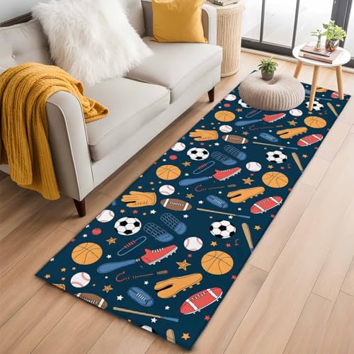 Sports Rectangle Rug 2x6 ft Soccer Rugby Baseball Sports Shoes Soft Area Rug for Living Room Washable Non-Slip Carpet Indoor Mat for Bedroom Dining Room Holiday Decor