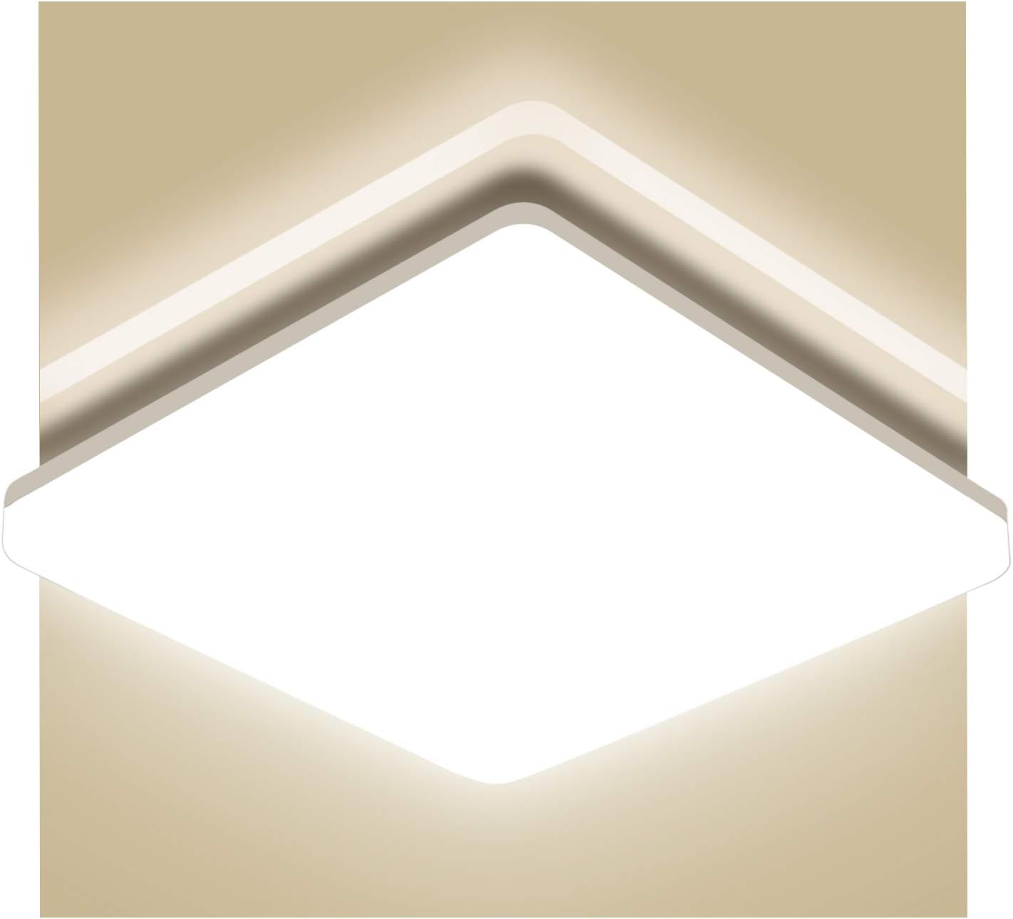 Oeegoo 24W LED Ceiling Light, 2400lm Flush Mount Light IP44 Waterproof Square Bathroom Lights, 4000K Neutral White Wall Mounted Ceiling Lamp for Living Room Hallway Kitchen Bedroom Balcony Corridor [Energy Class A+]