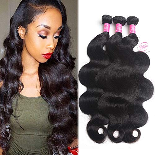 Gracelength 9A Brazilian Human Hair Bundles (16 18 20 Total 300g) Body Wave Bundles 100% Unprocessed Virgin Human Hair Body Wave Double Weft 3 Weave Bundles Natural Black Color