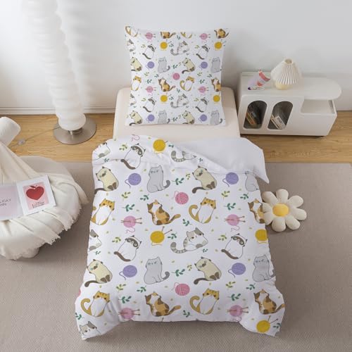 ZTYROLJ Chaton Housse de Couette 140x200cm, Housse de Couette Zippée,Parure de Lit en Microfibre 1...