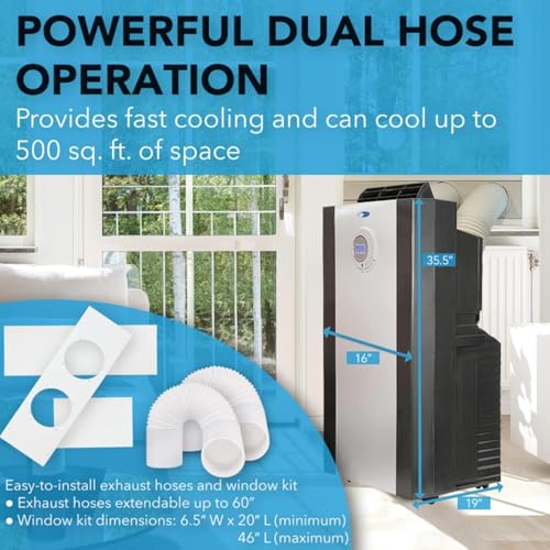 Image of Whynter ARC-143MX 14,000 BTU (9,456.1 BTU SACC) Dual Hose Cooling Portable Air Conditioner, Dehumidifier, and Fan with 3M Filter Storage Bag, up to 500 sq ft in Platinum /Black
