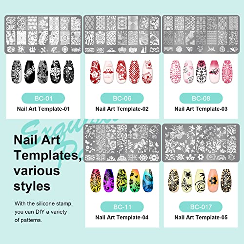 X&D Nail Art Stamper Clear Jelly Nail Art Stamping Transparent Silicone Rubber Nail Polish Stamper With Acrylic Scraper, Spare Heads, Stainless Steel Plate Kit For French Tips And Transfer Images B #TOP2