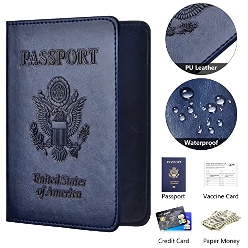Image of Passport and Vaccine Card Holder Combo, Passport Holder with Vaccine Card Slot, Passport Wallet, Passport Cover, Passport Case, Passport Holder for Women and Men(AB-Dark blue)