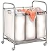 Rolling Laundry Sorter Cart - Durable Metal Frame, Lockable Wheels, Three Heavy Duty Canvas Bags with Handles. The Triple Compartment Laundry Hamper Will Hold up to 3 Loads of Household Laundry.