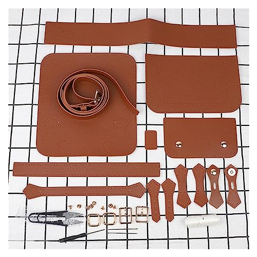ZOLULA Kit de fabrication de sac à main à faire soi-même en cuir, trousse d'outils de fabrication de sacs à tricoter, sac à crochet, matériel de couture (couleur : marron)