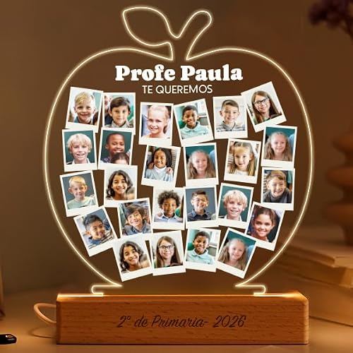 Transparent Gift Lámpara Manzanas Personalizada para Profesores. Lámpara Decorativa Escolar con Nombres de Alumnos. Regalo Original Fin de Curso. Regalos Personalizados para Profesores.