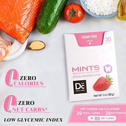 Dc24 Daily Care Sugar Free Breath Mints, Erythritol Hard Candy, Low Calorie, Gluten Free, Strawberry Flavor, 30 Count, Pack Of 4 #TOP2
