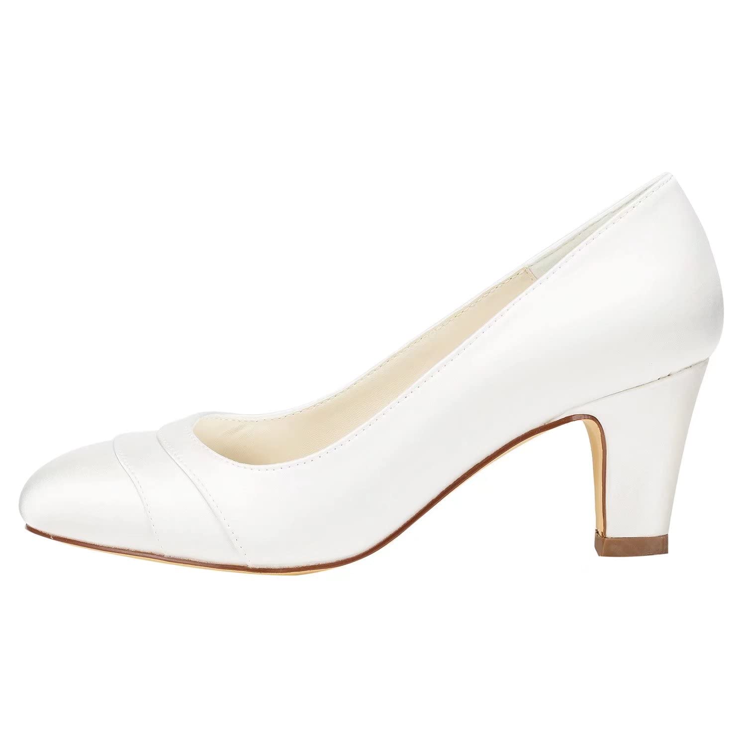 Brautschuhe Damen Satin Chunky Heel geschlossene Zehe