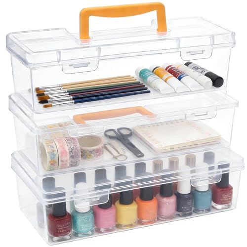 Image of Tosnail 3-Pack Paint Brush Case, Portable Plastic box with Handle, Art Organizers and Storage Container for Crafts, Sewing, Ribbons, Washi Tapes, Pottery Tools, Nail Polish