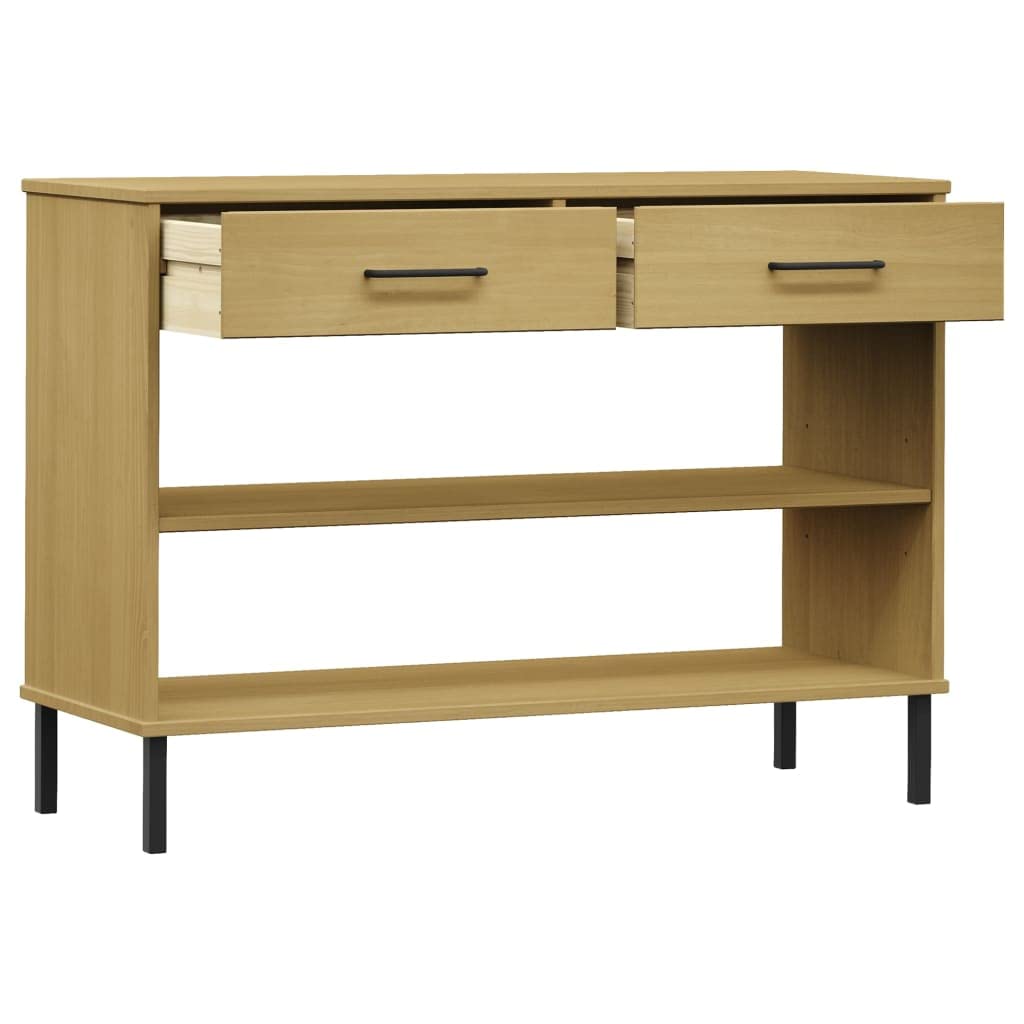 Armoire console Oslo en pin massif avec pieds en métal marron