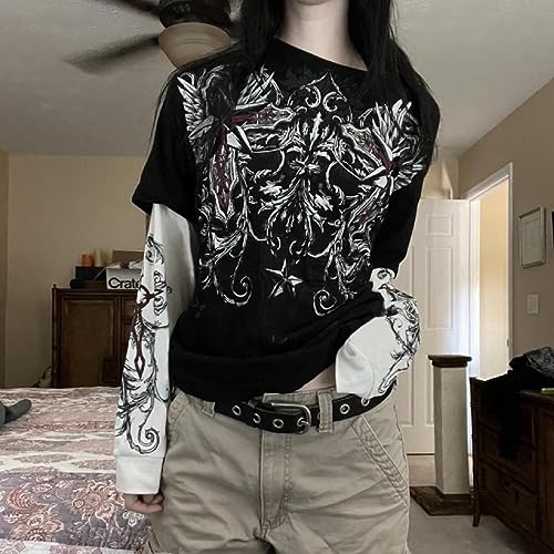 Image of Grunge Clothes for Women Y2K Tops Long Sleeve Fairy Grunge Aesthetic Shirts Teen Girls Vintage Graphic Tees Fall