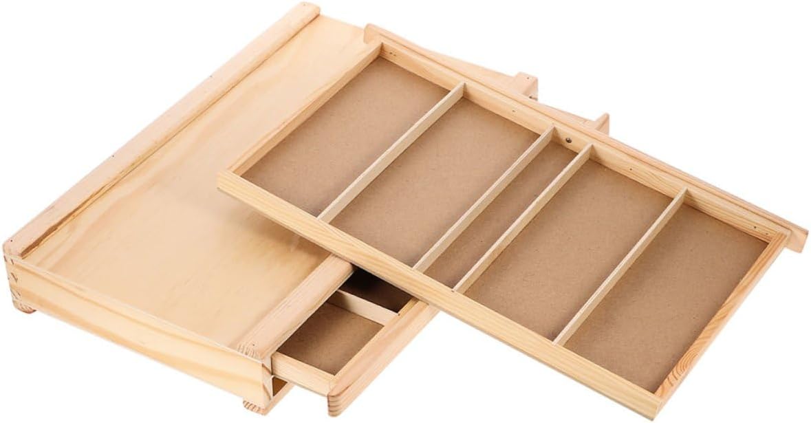Wooden Artist Storage Box with Double Layers for Paints Brushes Markers Pen Organizer Portable Art Supply Storage for Adults Outdoor Sketching