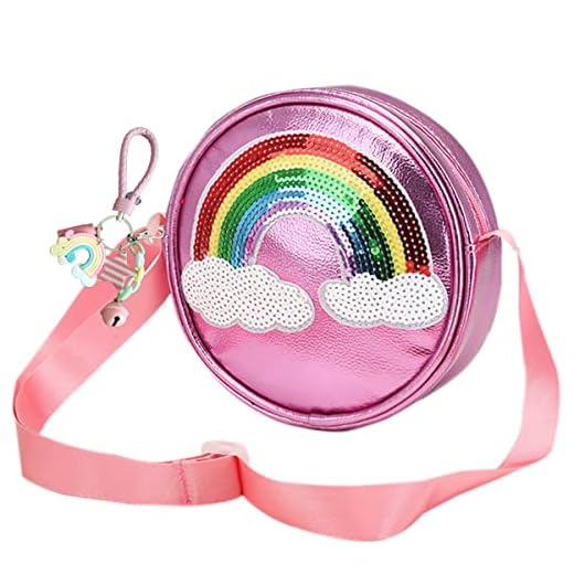 Girls Rainbow Purse - Little Girl Crossbody Shoulder Bag with Rainbow Keychain Waterproof Purse for Kids Birthday Presents Pink