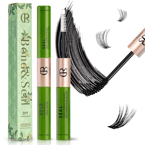 Lash Bond and Seal Eye Lash Glue Individual Eyelash Glue 2 in 1 Formula 5ml+5ml Long Lasting, Waterproof, Non-Irritating, Sleep Proof, DIY Extension, for Stunning Eyes, for Eyelash Cluster