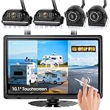 WOOCARTY 10.1' - 4 Magnetic Wireless RV Backup Camera System, 1080P DVR Touchscreen Rear Side...