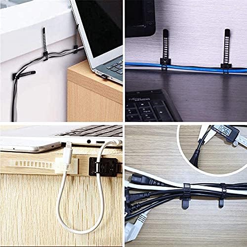 SDFAA 60 Pieces Adjustable Cable Zip Ties, Cable Tie Wire Clamps, Self Adhesive Cable Clamps, Reusable Cable Clips, Nylon Adjustable Self-Adhesive Cable Clips, for Office and Home (Black + White)