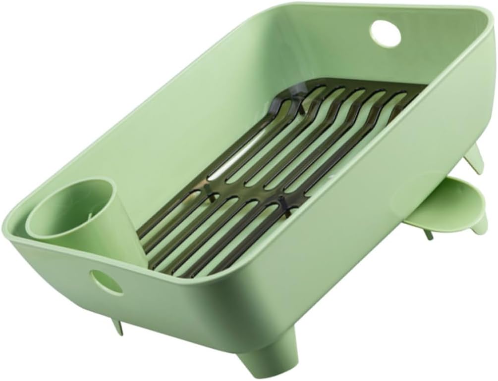 Kitchen Storage Box Lid Mini Dish Rack and Utensil Holder Multi-Functional Draining Rack for Kitchen Counter Space Saving Organizer for Tableware Green