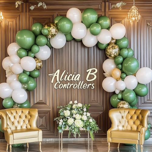 Image of RUBFAC 129pcs Vintage Green Balloons Different Sizes 18 12 10 5 Inches Sage Green Latex Balloon Garland Arch for Masquerade Party Decorations Birthday Baby Shower Wedding Party Supplies
