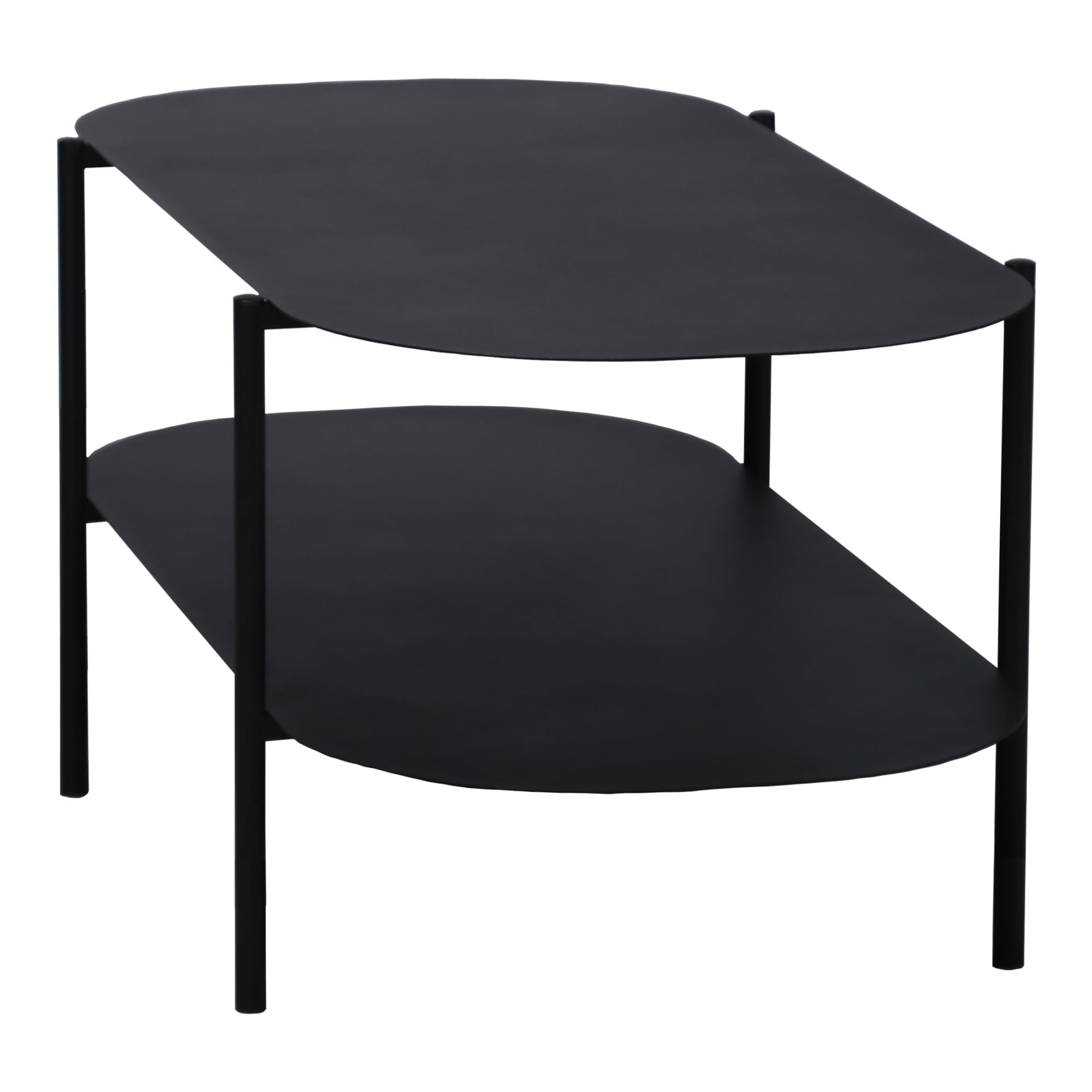 [en.casa] Mesa de Centro Ovalada Mesa Baja con 1 Estante Mesa de Café para Salón Sala de Espera Despacho Estilo Industrial Acero 112 x 62 x 41 cm - Negro Mate