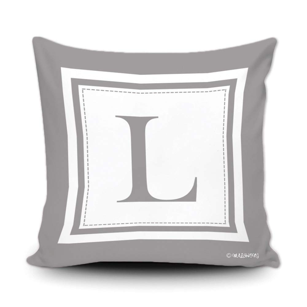 MALIHONG Letter Throw Pillow Cover English Alphabet L Monogram Initial Light Grey Cushion Cover Decorative for Sofa Bed 16x16 Inch