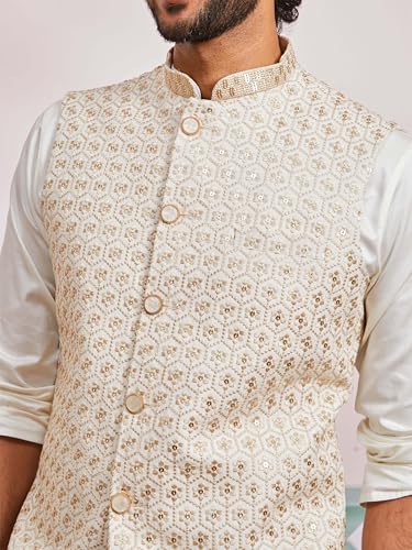 Image of VASTRAMAY Men's Embroidered Nehru Jacket - Festive Ethnic Waistcoat for Festive, Wedding, Party & Traditional Occasion Outfit