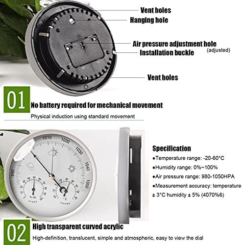 Hygrometer Thermometer,3 in 1 Dial Barometer Thermometer,Weather Station Pressure,Temperature ?Humidity Measurement,Multifunctional Barometer Instrument air Weather Suspension Embedded