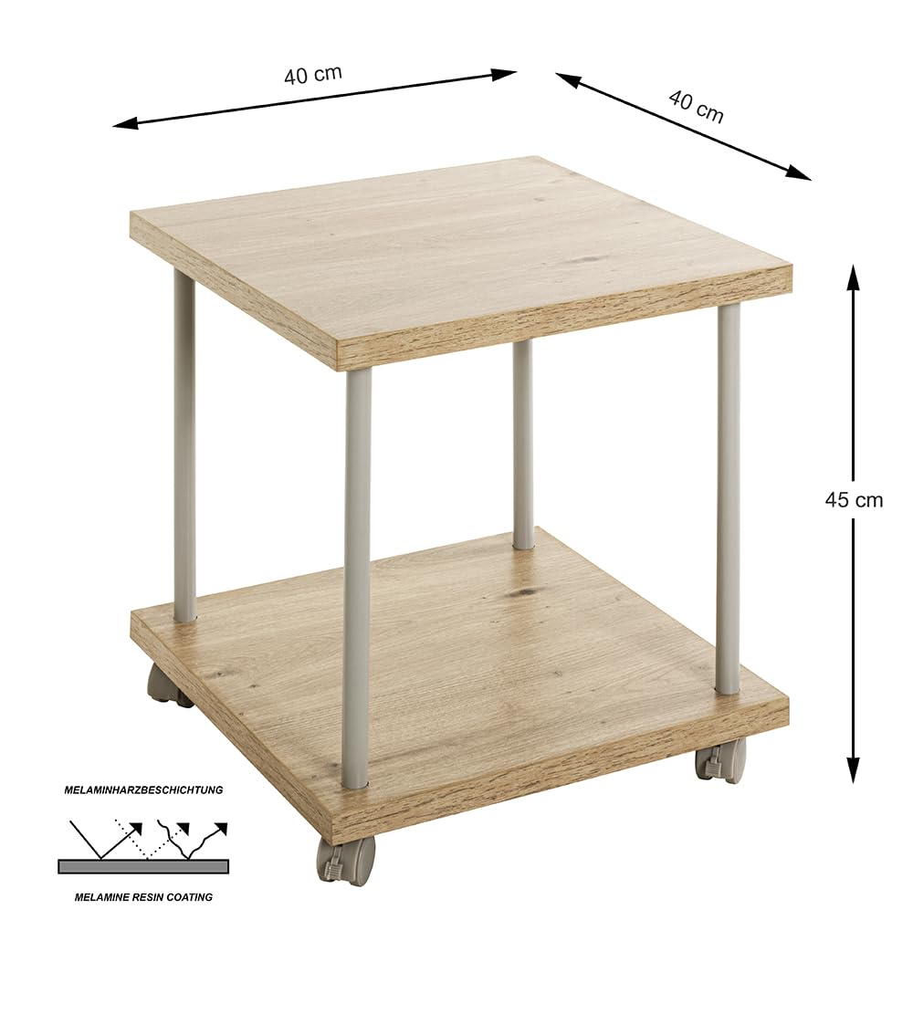 HAKU Tavolino su rotelle in rovere chiaro grigio cashmere MDF metallo carrello di servizio con rotelle - Dimensioni: L 40 x A 45 x P 40 cm Stile: Moderno