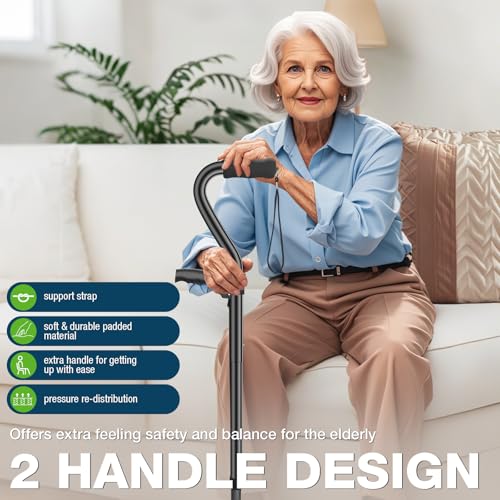 Walking Canes for Women & Men, Adjustable Folding Quad Cane, Heavy Duty Walking Sticks Canes for Seniors Balance,Collapsible, Lightweight Self Standing Cane with 2nd Handle and 4-Pronged Base - Image 4