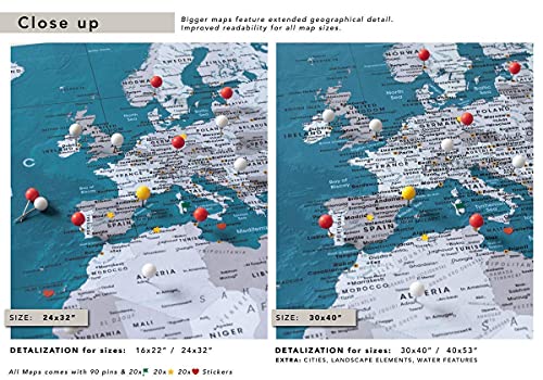 Push Pin Wall Map Framed | Personalized World Map With Pins | Large Travel Map With Pins #TOP7