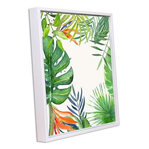 Image of PAINTINGMANTRA Tropical Green Leaves Framed Canvas Wall Art Painting for wall decoration | Botanical Leaf Nature Inspired Painting for Living Room, Bedroom and Office, 11x13 Inch