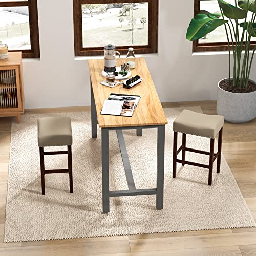 Giantex 25" Counter Height Bar Stools Set Of 2 - Backless Saddle Barstools With Nailhead Linen Foam Seat, Max Load 330 Lbs Wood Bar Stools With Foot Rest For Kitchen Island Pub #TOP1