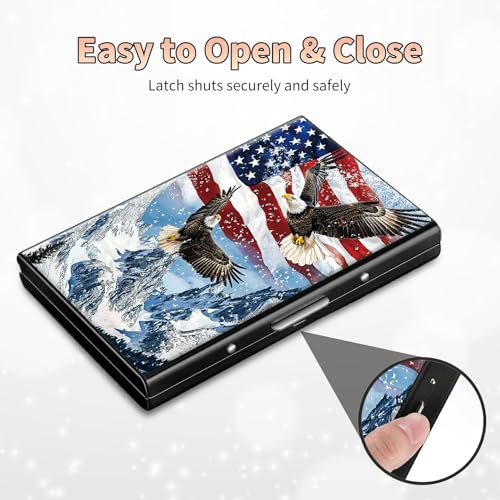 Image of Slim Credit Card Holder, Eagle Iceberg American Flag RFID Blocking Metal Wallet for Men & Women, Aluminum Minimalist Hard Case Pocket-Sized Business Cards Organizer (Fits Up to 10 Cards)
