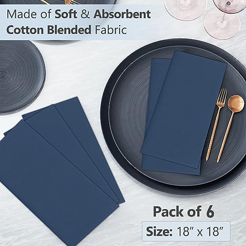 Image of Ruvanti Cloth Napkins Set of 6, 18x18 Inches Napkins Cloth Washable, Soft, Durable, Absorbent, Cotton Blend. Table Dinner Napkins Cloth for Hotel, Lunch, Restaurant, Wedding Parties - Ocean Blue