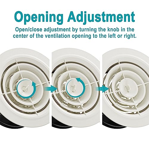 HG POWER 5 Inch Soffit Vent，Round Air Vent Cover with Louver, ABS Adjustable Ceiling Vent Covers for Living Room, Bathroom, Kitchen, Greenhouse, Ventilation System, White - Opening Size 4.57" - Thumbnail 3