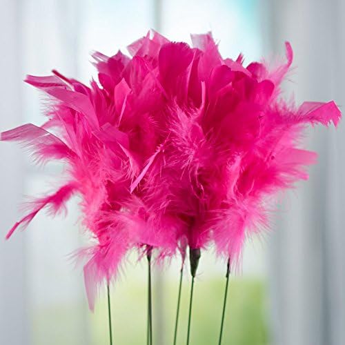 Set of 6 Hot Pink Fluffy Real Feather Picks for Decorating Weddings, Centerpieces, and More | Size: 14 L