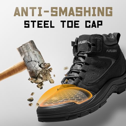 Image of Furuian Steel Toe Boots for Men Women Comfortable Lightweight Work Boots for Men Slip Resistant High Top Steel Toe Safety Shoes Puncture Proof Indestructible Construction Shoes
