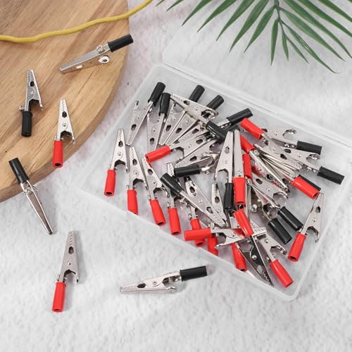 Larrel 40 Stück Krokodilklemmen aus Metall, 5A Edelstahl Krokodilklemmen 5,3 x 3,5 cm Elektrische Testklemmen mit Kunststoffgriffen Antistatisches Zubehör für Labor und Elektrotestarbeiten