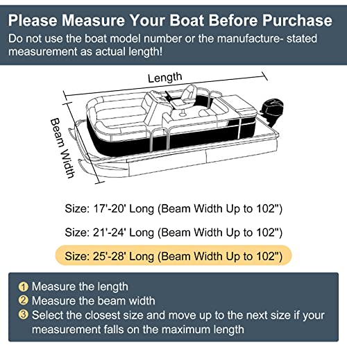 Nukugula 900D Pontoon Boat Cover With Motor Cover Rip-Stop100% Waterproof Pontoon Boat Cover Trailerable With Upgraded 16 Windproof Staps, 25'-28' Long Beam Width Up To 102" #TOP7