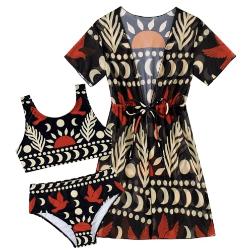 Enlifety Girls Swimsuit Size 7 8 Bohemian Bikini Bathing Suit with Cover Up 3 Piece Swim Suits Set