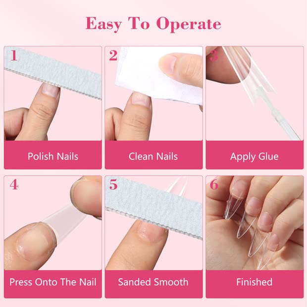 Quaferen Clear Stiletto Nail Tips, 500PCS Half Cover Soft Gel Nail Tips Medium Stiletto False Nails Almond Shape Curved Nail Tips for Acrylic Nails Salon Home DIY with Box 10Sizes - Image 7