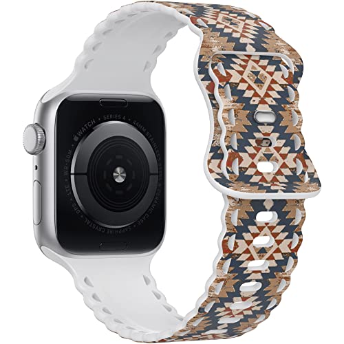 Image of Compatible with Apple Watch Band 41mm 40mm 38mm 49mm 45mm 44mm 42mm Women Girl, Aztec Print Lace Hollow-out Soft Silicone Sport Bands For iWatch Ultra SE Series 10 9 8 7 6 5 4 3 2, Aztec-38